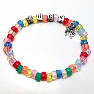 Handmade Luck Rainbow Beaded Bracelet Clover Preppy Pastel Kawaii Vintage 90s